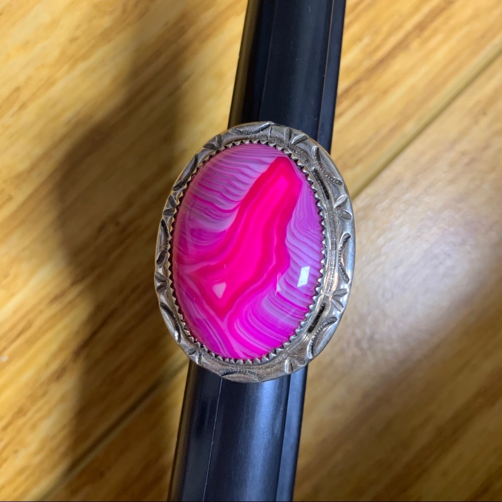 Native American Pink Agate Sterling Silver Ring
